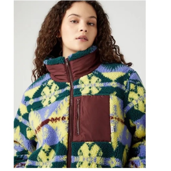 Wrangler Multi Colored Tribal Boho Southern Western Sherpa Fleece Zip Jacket NWT - Picture 6 of 16